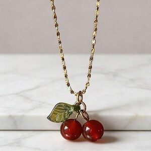 Exquisite Multicolor Cherry Pendant – French Style Minimalist Necklace